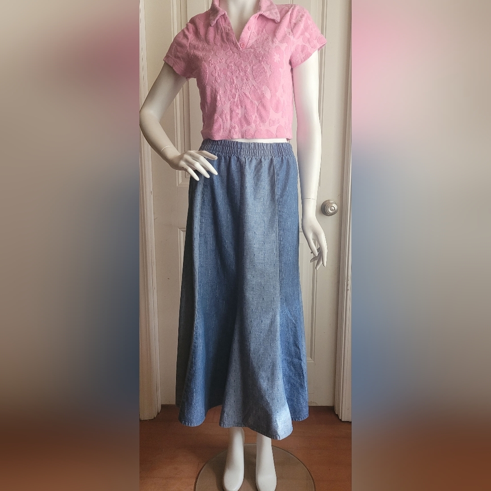 Vintage 90s Two-Toned Panel Long Denim Women's Maxi Skirt S
